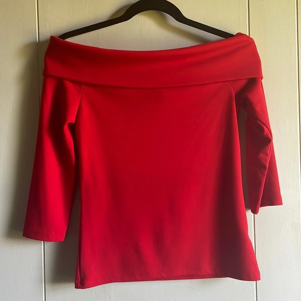 🔥🔥5/$25! Anthropologie Red Off Shoulder Sweater Top - Picture 1 of 6